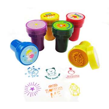 Tiny Mills 50 Pcs Religious Assorted Stampers for Kids Religious Prizes Carnival Prizes Vacation Bible School Sunday School Prizes