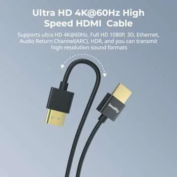 SMALLRIG Ultra Thin HDMI 2.0 Cable 100cm / 3.28Ft (A to A), 4K Super Flexible Slim Cord/Cable, High Speed Supports 3D, 4K@60Hz, Ethernet, ARC Type-A Male to Male for Camera, Monitor, Gimbal - 4794