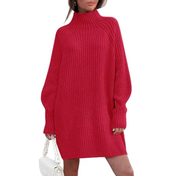 LILLUSORY Women's Mock Neck Sweater Dress Long Lantern Sleeve Oversized 2023 Winter Casual Ribbed Kn...