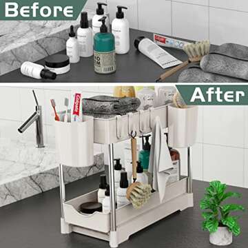 CSH Under Sink Organizers and Storage with Pull Out Drawer, 2 Pack Sliding Cabinet Basket Organizer,...