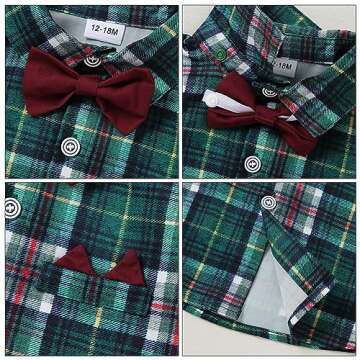 YALLET Toddler Baby Boy Clothes Suit Gentleman Outfits Formal Dress Shirt + Bowtie + Suspender Pants Wedding Party(L Red-checkered, 4-5T)
