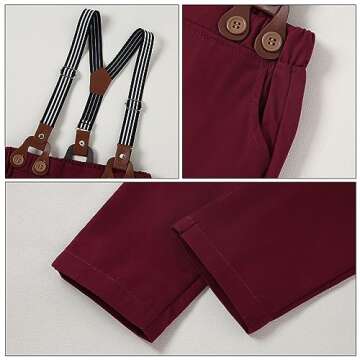 YALLET Toddler Baby Boy Clothes Suit Gentleman Outfits Formal Dress Shirt + Bowtie + Suspender Pants Wedding Party(L Red-checkered, 4-5T)