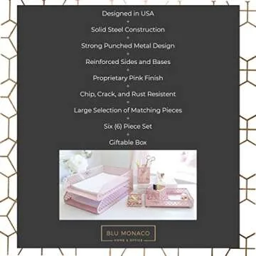 BLU MONACO Pink Desk Organizer Set for Women – 6-Piece Interlocking Office Supplies Set, Pen Cup, 3 Accessory Trays & 2 Letter Trays, Pink Room Decor for Women & Teen Girls