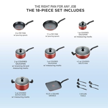T-fal Nonstick 18 Piece Cookware Set - Versatile and Durable