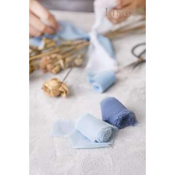 Ling's moment Handmade Fringe Chiffon Silk-Like Ribbon Smooth Ribbon Ombre Colors Chart, French Ultramarine Blue