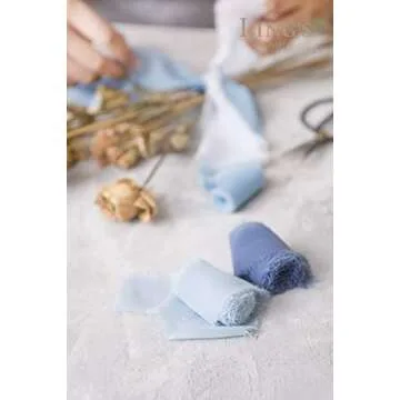 Ling's moment Handmade Fringe Chiffon Silk-Like Ribbon Smooth Ribbon Ombre Colors Chart, French Ultramarine Blue