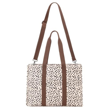 Laptop Tote Bag for Women Work Shoulder Bags 15.6 inch Canvas Laptop Computer Purse Messenger Teacher Handbag Business Office Briefcase (Leopard - Apricot)
