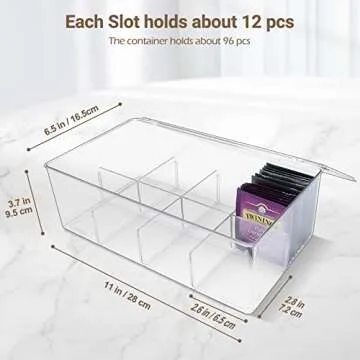 Puricon 2 Pack Tea Bag Organizer Clear Acrylic Tea Storage Box with Lid, Plastic Tea Bag Holder Stackable Tea Organizer for Tea Bags Container Dispenser for Cabinet Pantry Counter Countertop -Clear