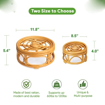 Boho Rattan Round Plant Stands Set of 2 Stylish Decor