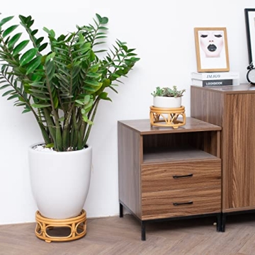 Boho Rattan Round Plant Stands Set of 2 Stylish Decor