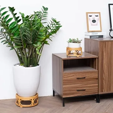 Boho Rattan Round Plant Stands Set of 2 Stylish Decor