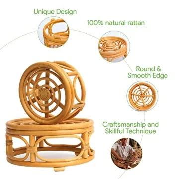 Boho Rattan Round Plant Stands Set of 2 Stylish Decor