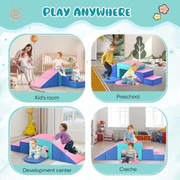 Lischwert Foam Climbing Blocks for Toddlers, Toddler Climbing Toys Indoor with Slide Stairs and Ramp Soft Play Climbing for Toddlers, 6 Pieces