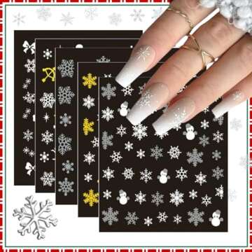 Naler 12 Sheets Christmas Nail Art Stickers, Xmas 3D Nail Art Stickers Decals Decorations Snowflake ...