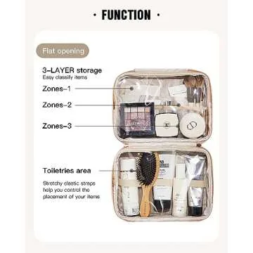 EACHY Travel Toiletry Bag with Hanging Hook, Portable Makeup Cosmetic Bags for Women, Water-Resistant Full-Size Travel Accessories (Pink)