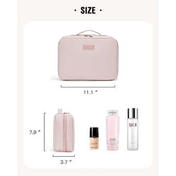 EACHY Travel Toiletry Bag with Hanging Hook, Portable Makeup Cosmetic Bags for Women, Water-Resistant Full-Size Travel Accessories (Pink)