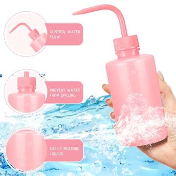 9 Pcs 250 ml Tattoo Wash Bottle Water Squirt Bottle Lab Squeeze Bottles Lash Water with Narrow Mouth Scale Labels Safety Rinse for Eyelash Extensions, Succulent Watering(Pink)