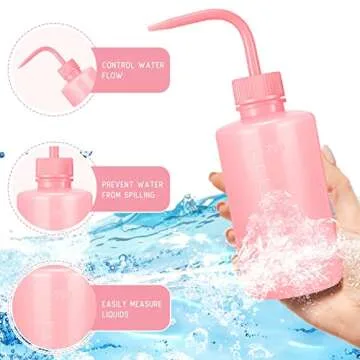 9 Pcs 250 ml Tattoo Wash Bottle Water Squirt Bottle Lab Squeeze Bottles Lash Water with Narrow Mouth Scale Labels Safety Rinse for Eyelash Extensions, Succulent Watering(Pink)