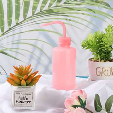 9 Pcs 250 ml Tattoo Wash Bottle Water Squirt Bottle Lab Squeeze Bottles Lash Water with Narrow Mouth Scale Labels Safety Rinse for Eyelash Extensions, Succulent Watering(Pink)