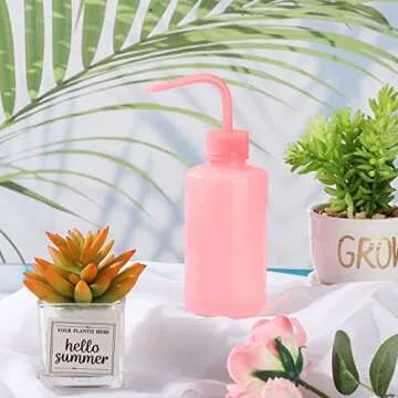 9 Pcs 250 ml Tattoo Wash Bottle Water Squirt Bottle Lab Squeeze Bottles Lash Water with Narrow Mouth Scale Labels Safety Rinse for Eyelash Extensions, Succulent Watering(Pink)