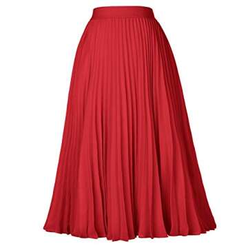 GRACE KARIN Women's Summer High Waist Flare A-line Pleated Swing Midi Skirt Red M