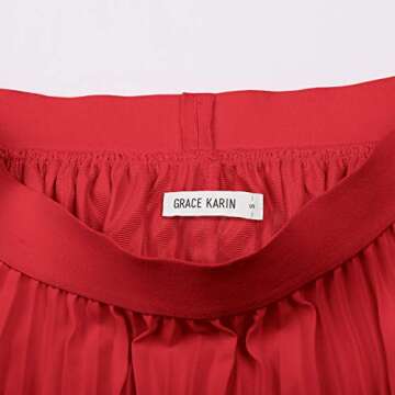 GRACE KARIN Women's Summer High Waist Flare A-line Pleated Swing Midi Skirt Red M