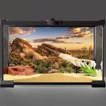 AWERT Reptile Habitat Background Blue Sky Oasis Cactus Sun and Desert Terrarium Background 48x18 inc...