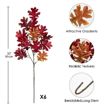 Briful 6PCS 32" Artificial Fall Leaves Stems Autumn Décor