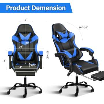 Gaming Chair, Backrest and Seat Height Adjustable Swivel Recliner Racing Office Computer Ergonomic Video Game Chair with Footrest and Lumbar Support