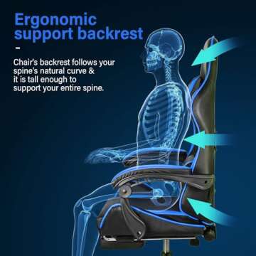 Gaming Chair, Backrest and Seat Height Adjustable Swivel Recliner Racing Office Computer Ergonomic Video Game Chair with Footrest and Lumbar Support