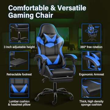 Gaming Chair, Backrest and Seat Height Adjustable Swivel Recliner Racing Office Computer Ergonomic Video Game Chair with Footrest and Lumbar Support