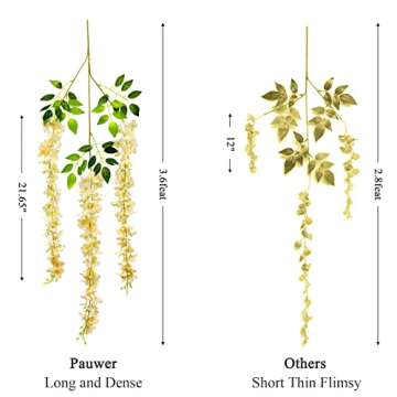 Pauwer Wisteria Hanging Flowers 24 Pack Fake Flower Garland Artificial Wisteria Vines Rattan Silk Flower String Wedding Party Wall Decorations,Champagne