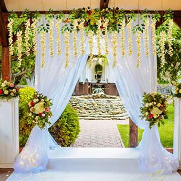 Pauwer Wisteria Hanging Flowers 24 Pack Fake Flower Garland Artificial Wisteria Vines Rattan Silk Flower String Wedding Party Wall Decorations,Champagne