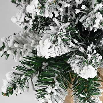 24 Inch 2FT Snowy Mini Christmas Tree, Small Tabletop Flocked Tree with LED Lights, Pine Cones, Balls, Star Tree Topper, Mini Gift Box and Cloth Bag Base, Xmas Decorations (Mini Christmas Tree)