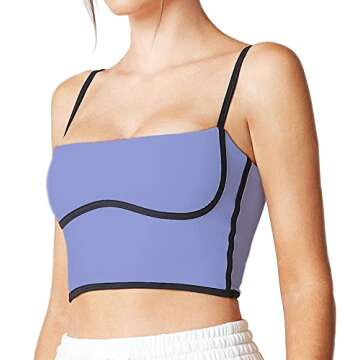 Move With You Sleeveless Spaghetti Strap Padded Sports Bra Tank Tops Square Neck Double Layer Workout Fitness Basic Crop Tops(Hyacinth,M)