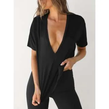 Stylish UNCLECAT Womens Deep V-Neck Summer T-Shirt