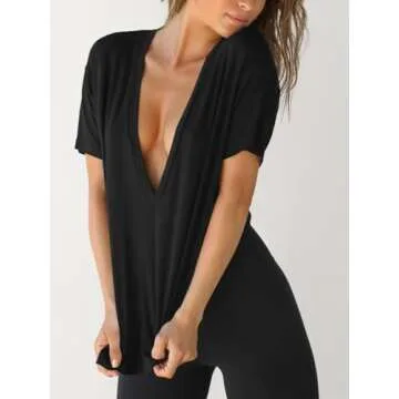 Stylish UNCLECAT Womens Deep V-Neck Summer T-Shirt