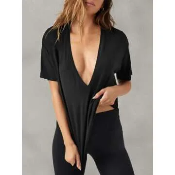 Stylish UNCLECAT Womens Deep V-Neck Summer T-Shirt
