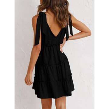 Anloli White Summer Dresses Tie Strap Dress Linen Fabric Cami Mini White Dress S