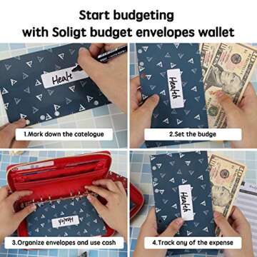 Stylish Soligt Cash Envelopes Wallet with 12 Budget Envelopes