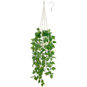 Mkono Fake Hanging Plant with Pot, Artificial Plants for Home Decor Indoor Macrame Plant Hanger with...