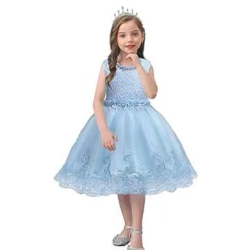 DreamHigh Flower Girl's Floral-Embroidered Pearl Embellished Evening Dress - Sky Blue for Ages 4Y
