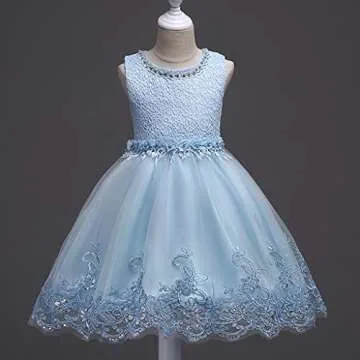 DreamHigh Flower Girl Dress - Sky Blue Floral Elegance