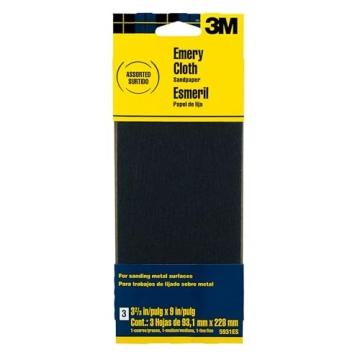 3M Emery Cloth Sandpaper, For Sanding Metal Surfaces, 3 Sheets, 3.67-in x 9-in, Assorted Grit Abrasi...
