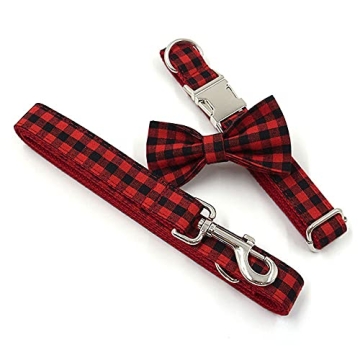 PETDURO Personalized Dog Collar Buffalo Plaid with Name & Phone Engraved on Silver Metal Buckle for ...