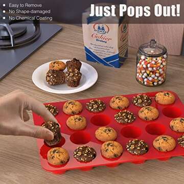 SILIVO 2-inch Deep Mini Muffin Pans Nonstick 24 Cup(2 Pack) - Mini Cupcake Pans - Silicone Mini Muff...
