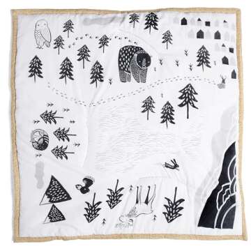 Wee Gallery Explore Playmat for Babies - Reversible Large Washable Floor Mat for Newborn, Infant, Baby, for Tummy Time Activities, Play, Travel and Development, Organic Fabric, High Contrast Animals