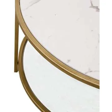 Amazon Brand – Ravenna Home Parker Round Shelf Storage Coffee Table, 31.5"W, Faux Marble/Gold/Glass
