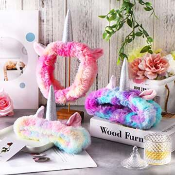 3 Pieces Unicorn Headbands Unicorn Makeup Headband Spa Headband Cute Shower Hairband for Women Girls...