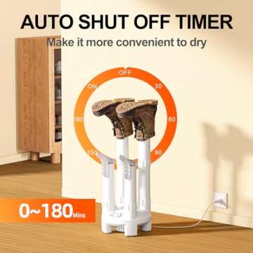 LAVIEAIR Boot Dryer, Shoe Dryer and Glove Dryer with Timer and Fan, White